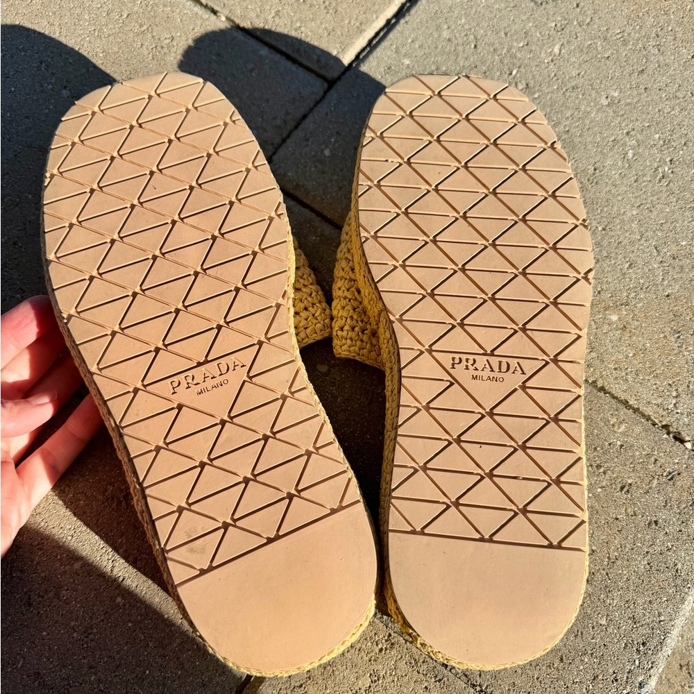Prada Tan Woven Platform Slide Sandals - Picture 2 of 9